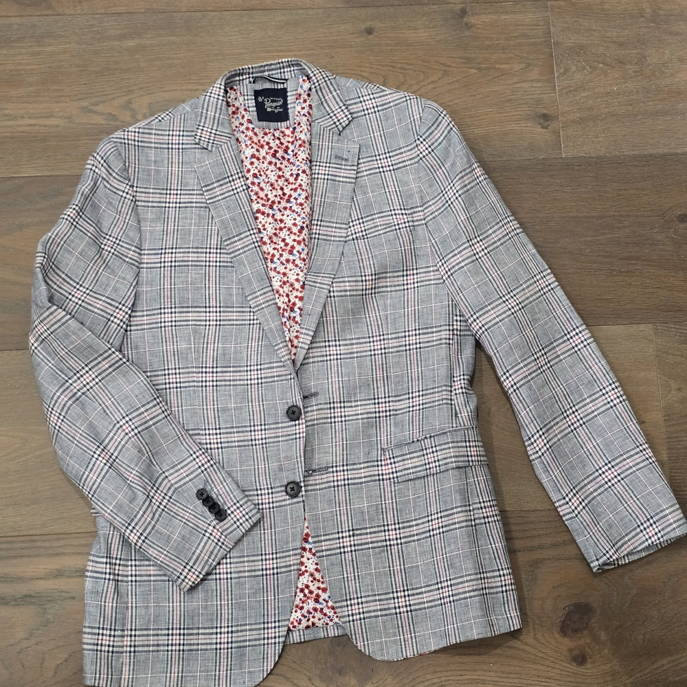 Original Penguin Gray Plaid Blazer with Red Highlights